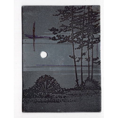 84 - Ian Laurie (1933-2022) original metal printing plate of trees - 10.6cm x 7.7cm