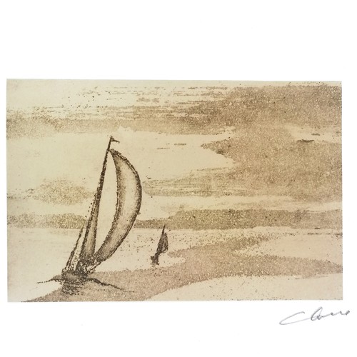91 - Ian Laurie (1933-2022) hand signed photographic print of a couple of boats at sea - 22.5cm x 32cm