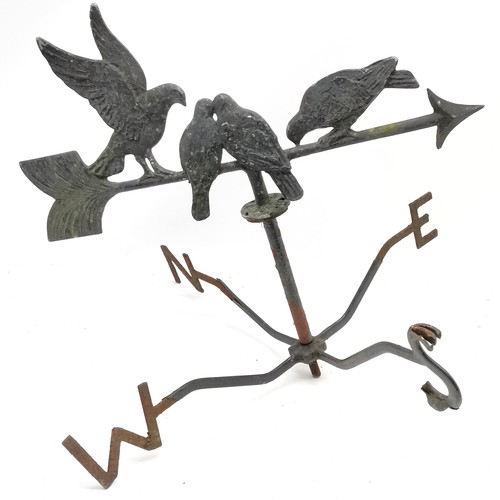 105 - Metal black painted weather vane with 4 bird detail to top - 56cm wide x 48cm high