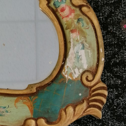 120 - Vintage hand painted ornate wall mirror with courting couple detail to top - 84cm x 54cm ~ has sligh... 