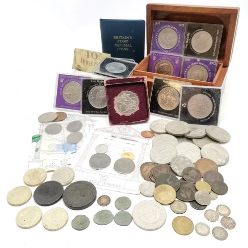 122 - Qty of coins inc 4 x annotated Roman coins (3 Gallienus & 1 Postumus), 1797 cartwheel 2d + 1d, 4 x G... 