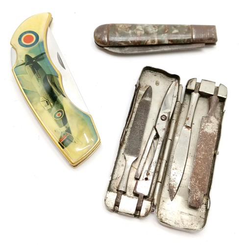 137 - Swiss Army knife 6cm long cased, advertising Chianti Mazzoni Empoli pocket knife, manicure set in a ... 