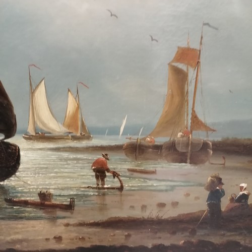 157 - Louis Etienne Timmermans (1846-1910) large oil painting on canvas 'Fisherfolk by the sea' - gesso fr... 