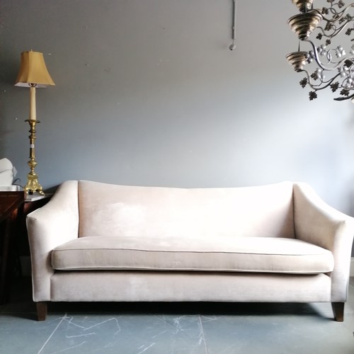 159 - Cream upholstered 3 seater sofa with swept back - 220cm long x 88cm high x 100cm deep - in good used... 