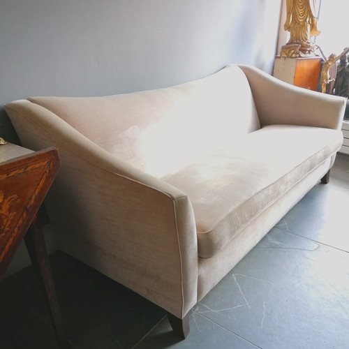 159 - Cream upholstered 3 seater sofa with swept back - 220cm long x 88cm high x 100cm deep - in good used... 
