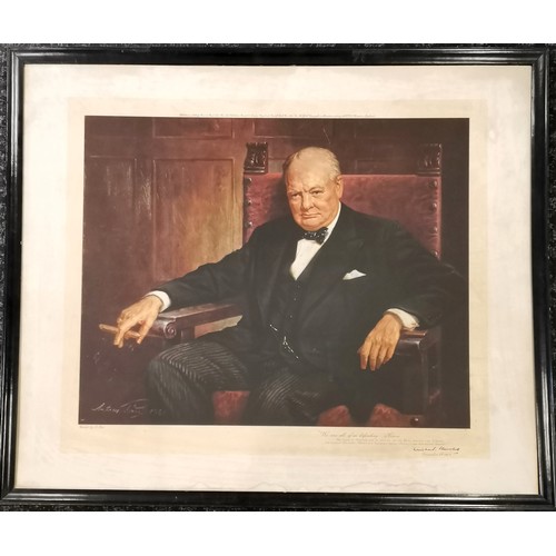 161 - Arthur Pan 1943 print of Winston Churchill - frame 77cm x 65cm and slight water damage to border and... 
