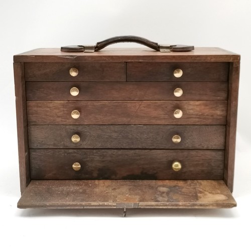 162 - Antique mahogany tool chest with carry handle with 6 drawers and original front & key and brass fitt... 