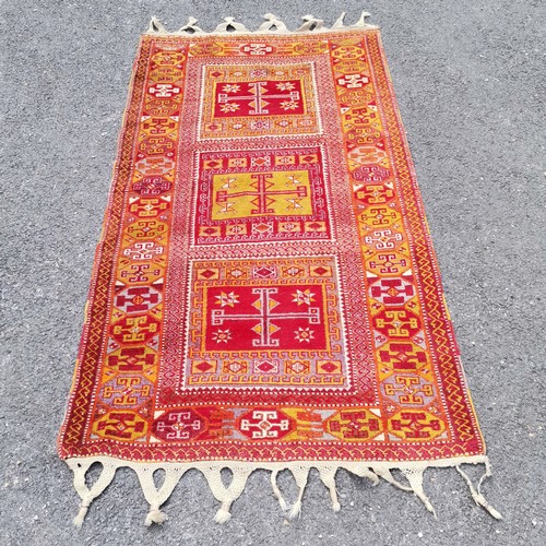 165 - Antique Turkish hand woven wool milas fine worked rug - 205cm x 112cm slight a/f to fringing otherwi... 