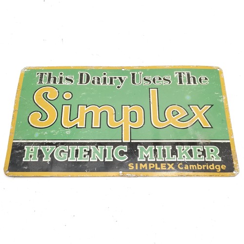169 - Vintage Simplex : hygenic milker advertising sign - 31.5cm x 18cm - used condition