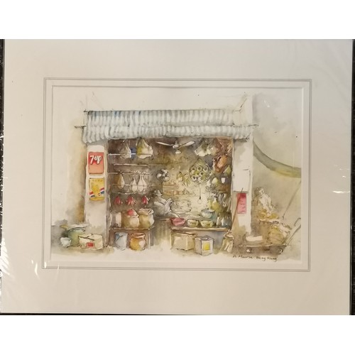 190 - Anne Moorse original watercolour painting of a convenience stall in Hong Kong - mount 46cm x 52cm ~ ... 