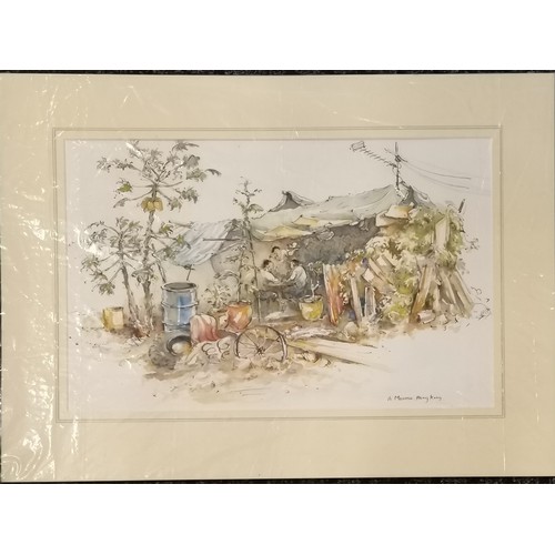 192 - Anne Moorse original watercolour painting of a waterhole / bar in Hong Kong - mount 40.5cm x 55.5cm ... 