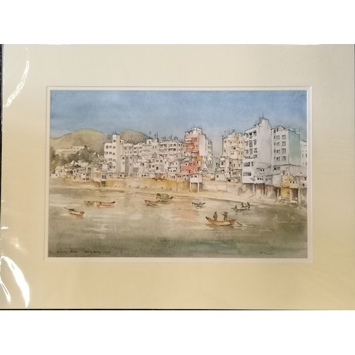 195 - Anne Moorse 1991 original watercolour painting of Stanley Bay, Hong Kong - mount 47cm x 62.5cm ~ SOL... 