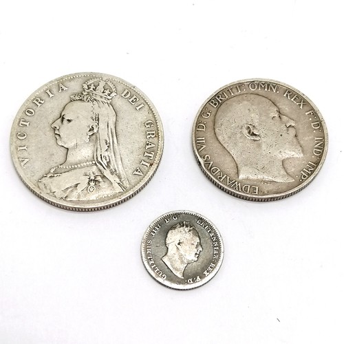 196 - 1836 William IV 4d, 1890 Queen Victoria halfcrown & 1904 Edward VII 2/- coin