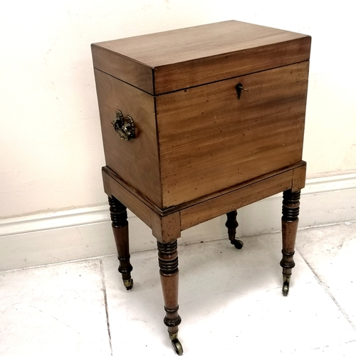 215 - Antique mahogany teapoy on turned legs and original brass castors - in good used condition - L40cm x... 