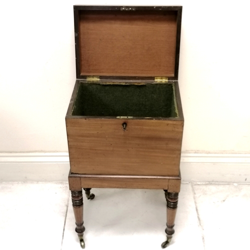 215 - Antique mahogany teapoy on turned legs and original brass castors - in good used condition - L40cm x... 