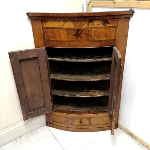 216 - Antique flame mahogany corner wall hanging corner cabinet with a drawer to the base - L85cm x D40cm ... 