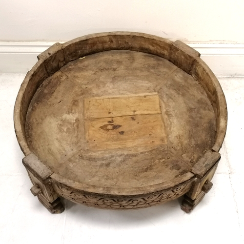 220 - Antique Indian circular low table with carved detail - 73cm diameter x H27cm