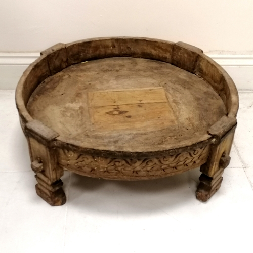 220 - Antique Indian circular low table with carved detail - 73cm diameter x H27cm