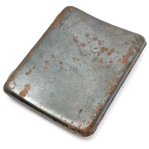 221 - Antique steel cigarette case with diamond set initials to front - 8.5cm x 6.5cm ~ has surface corros... 