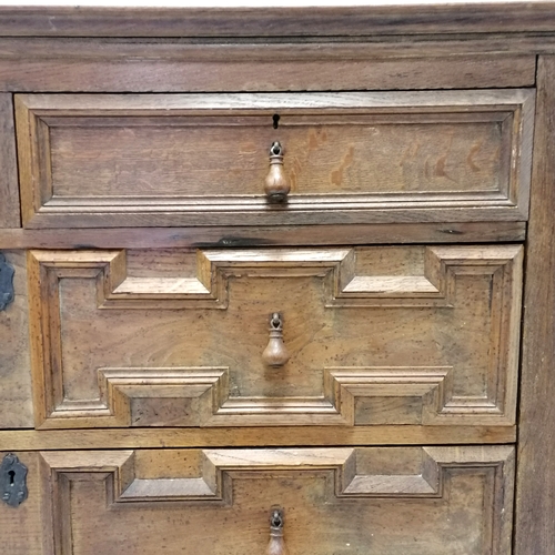 222 - Antique Jacobean style chest of drawers with geometric design to the drawers and drop handles - L121... 