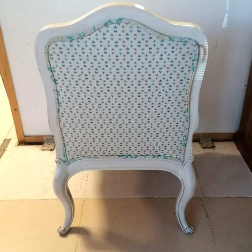 239 - Pair of French white painted open armchairs with blue and green upholstered seat and back- in good u... 