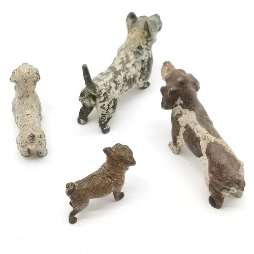 249 - 4 x antique cold painted bronze dogs inc pug, king charles spaniel (5.5cm long x 3.5cm high) etc