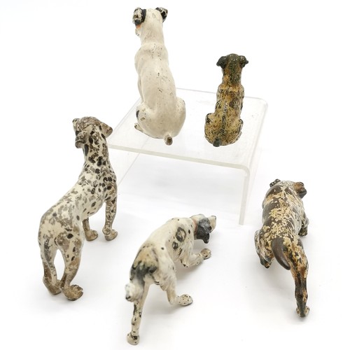 250 - 5 x antique large cold painted bronze dog figures inc Dalmatian (8cm high x 8cm across), Jack Russel... 