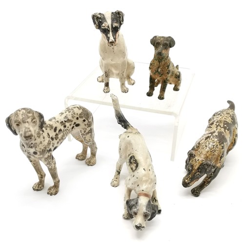 250 - 5 x antique large cold painted bronze dog figures inc Dalmatian (8cm high x 8cm across), Jack Russel... 