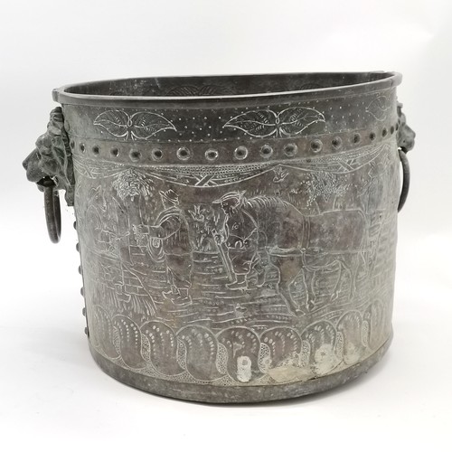 10 - Antique (18th century) continental heavy copper log / coal bin with lion mask handles & profuse deco... 