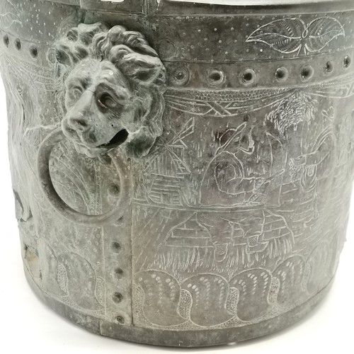 10 - Antique (18th century) continental heavy copper log / coal bin with lion mask handles & profuse deco... 