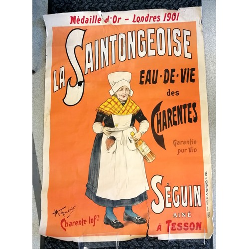 280 - Antique French 'La Saintongeoise Eau-De-Vie Des Charentes' Poster dated 1901 by M Tonzemir 140cm x 1... 