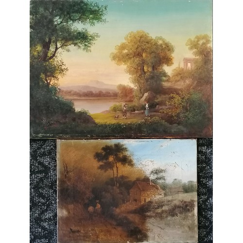 287 - Antique oil painting on panel of a classical scene signed 40cm x 30cm  T/W a smaller oil painting on... 