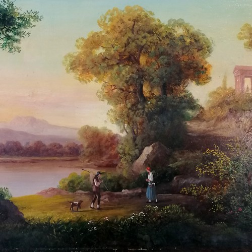 287 - Antique oil painting on panel of a classical scene signed 40cm x 30cm  T/W a smaller oil painting on... 