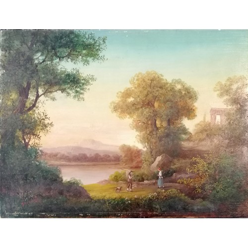 287 - Antique oil painting on panel of a classical scene signed 40cm x 30cm  T/W a smaller oil painting on... 