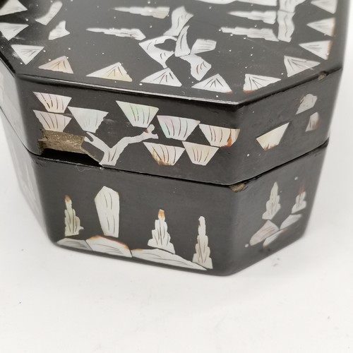 30 - 2 x Chinese mother of pearl decorated papier-mâché boxes - largest 15cm x 11cm x 6.5cm ~ slight chip... 