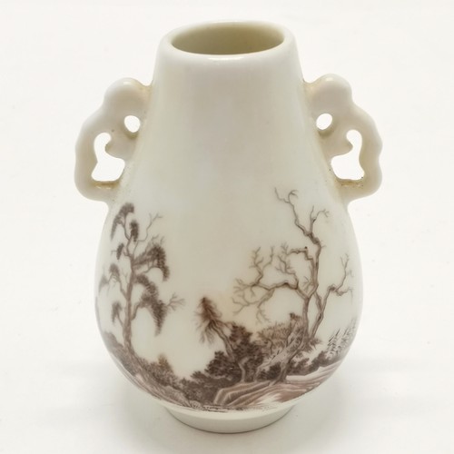 17 - Wooden ebonised display cabinet with 12 miniature Oriental vases - 40cm x 26cm x 9cm