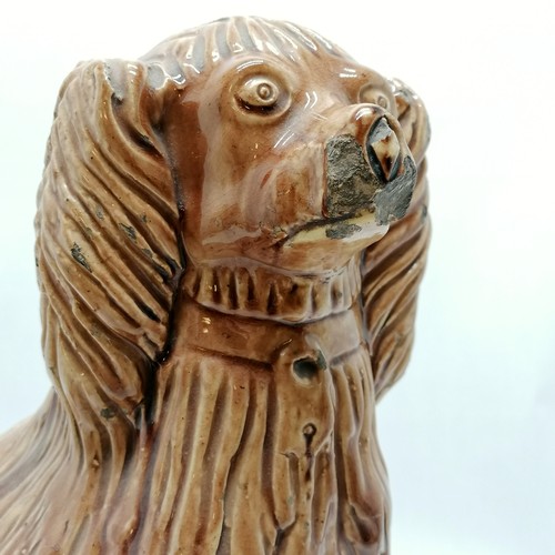 2 - Large Scottish pottery dog / spaniel treacle glaze figure on a spongeware decorated base 44cm high -... 