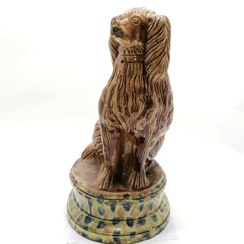 2 - Large Scottish pottery dog / spaniel treacle glaze figure on a spongeware decorated base 44cm high -... 