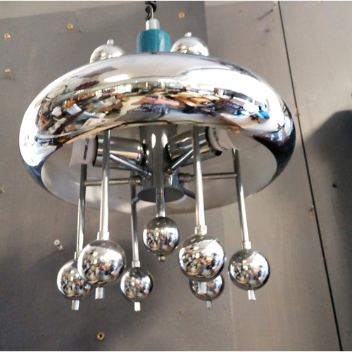 6 - Mid Century chrome sputnik ceiling light 90cm drop x 40cm diameter - has some old blue paint and the... 