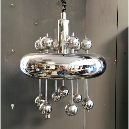 6 - Mid Century chrome sputnik ceiling light 90cm drop x 40cm diameter - has some old blue paint and the... 