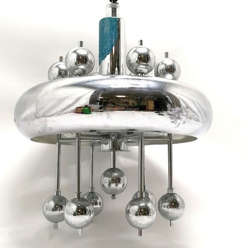 6 - Mid Century chrome sputnik ceiling light 90cm drop x 40cm diameter - has some old blue paint and the... 