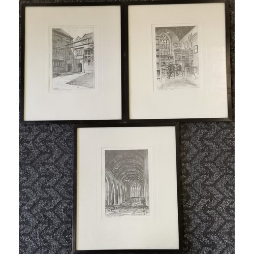 104 - 4 x Sherborne prints - 3 of Sherborne school by E Margaret Holman (framed) & ltd ed (350) signed by ... 