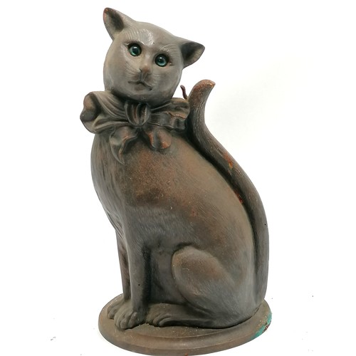 106 - Nestor cast iron cat fireside stand reg 767012 with glass eyes ~ 38cm tall & lacks tools