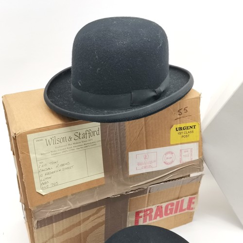 143 - 3 x hats - Lock & Co grey top hat with gloves in L K Bennett box & 2 bowler hats (Jackmans, Dorchest... 