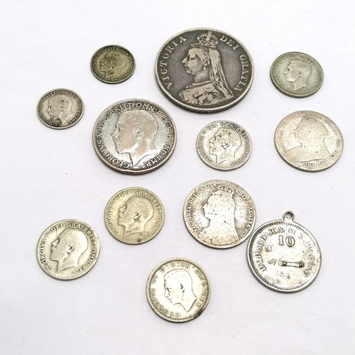 159 - Small qty of GB silver coins inc QV 1889 halfcrown- total weight 62g