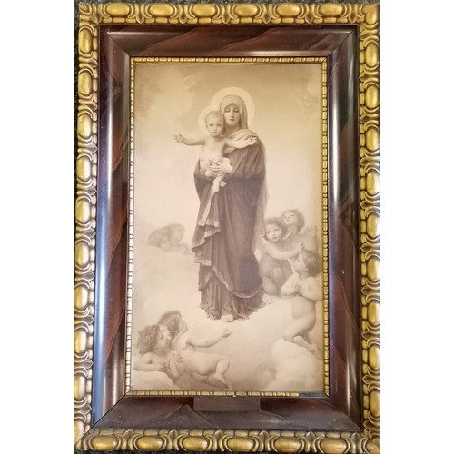 172 - Antique framed print of Mary and child with angels by William-Adolphe Bouguereau in a rosewood & gil... 