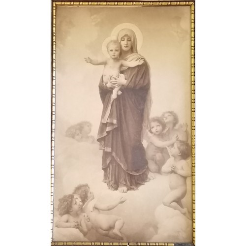 172 - Antique framed print of Mary and child with angels by William-Adolphe Bouguereau in a rosewood & gil... 