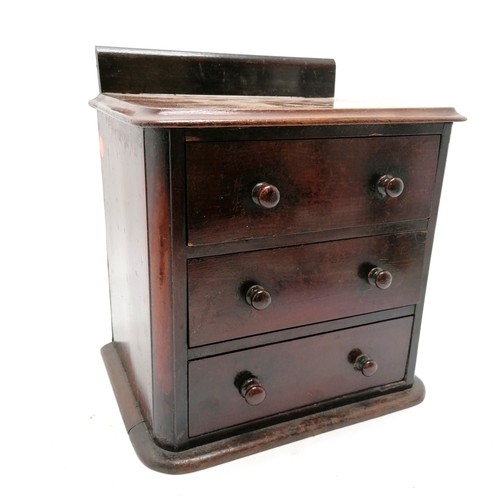 174 - Antique 3 drawer mahogany table cabinet containing sewing related items - 32cm high x 28cm wide x 22... 