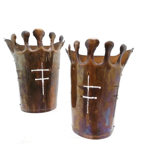 193 - Jane Knapp set of 4 x hand worked copper Vathek wall lights with arrow slit detail (27.5cm drop x 22... 