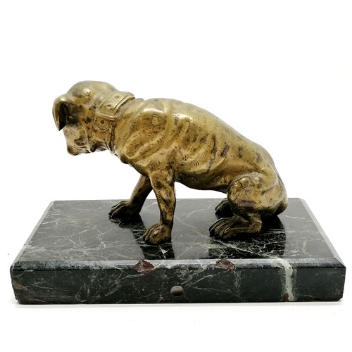 199 - Antique bronze sculpture of a seated dog on a black marble base 17cm x 9cm x 12cm high - small chip ... 